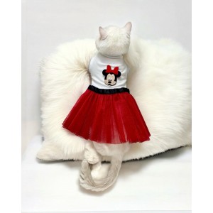 Kırmızı Sevimli Fare Tütülü Kedi Elbisesi, Kıyafeti Tutu