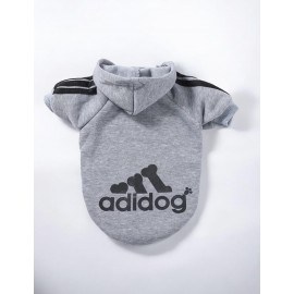 Gri Adidog Kapşonlu Sweatshirt Köpek Kazağı