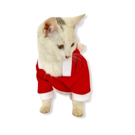 Santa Neo Kapşonlu Polar Noel Yılbaşı Kedi Kıyafeti